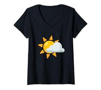 Femme Costume Soleil derrière Petit Nuage T-Shirt avec Col en V