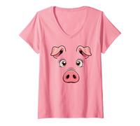 Femme Costume Visage de Cochon Rose pour Adulte, Enfant, Homme et Femme T-Shirt avec Col en V