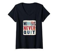 Femme Costume Winners Never Quit Statement T-Shirt avec Col en V