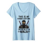 Femme Costumes d'halloween Simples pour Homme et Femme, Costume de Ninja Amusant T-Shirt avec Col en V