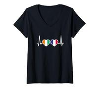 Femme Côte d'Ivoire France Battement De Cœur Drapeau T-Shirt avec Col en V