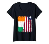 Femme Côte D'Ivoire Liberia Demi-Drapeau Ivoirien Libérien Jersey T-Shirt avec Col en V