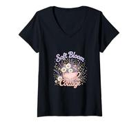 Femme Cottage Floral Doux et esthétique, Design de Jardin Confortable T-Shirt avec Col en V