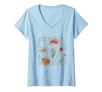 Femme Cottage Garden Timbre-Poste Vintage Motif oie T-Shirt avec Col en V