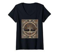 Femme Cottagecore Arbre de sureau païen Paganisme Arbre de Magie T-Shirt avec Col en V