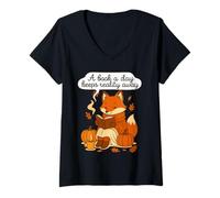 Femme Cottagecore Fall Fox A Book a Day Keeps Reality Away T-Shirt T-Shirt avec Col en V