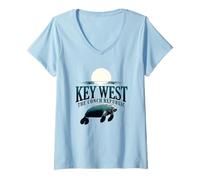 Femme Coucher de Soleil de Key West Mana The Conch Republic en Floride T-Shirt avec Col en V