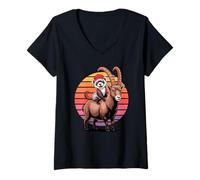 Femme Coucher de Soleil Rétro Bouquetin des Alpes Furet T-Shirt avec Col en V