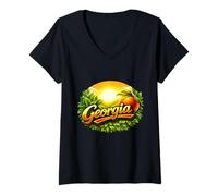 Femme Coucher de Soleil rétro de Georgia Peach State T-Shirt avec Col en V