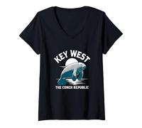 Femme Coucher de Soleil sur Key West Manatee, The Conch Republic, Floride T-Shirt avec Col en V