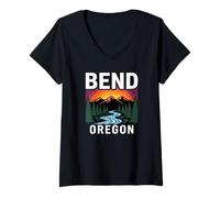 Femme Coucher de Soleil sur la rivière de l'Oregon T-Shirt avec Col en V