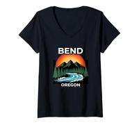 Femme Coucher de Soleil sur la rivière de l'Oregon T-Shirt avec Col en V