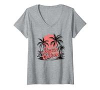 Femme Coucher de Soleil Tropical Beach Bum T-Shirt avec Col en V