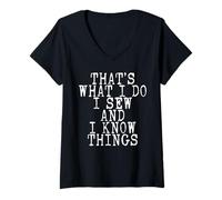 Femme Coudre, c'est ce que je fais, je couds et je sais des choses vintage et rétro T-Shirt avec Col en V