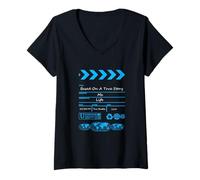 Femme Couleur Bleue comme Un Film Graphique Bleu T-Shirt avec Col en V