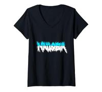 Femme Couleur Bleue drôle moitié nausée T-Shirt avec Col en V