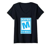 Femme Couleur Bleue M pour Menace Blue Graphic T-Shirt avec Col en V