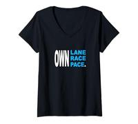 Femme Couleur Bleue OWN Lane Race Pace Blue Graphic T-Shirt avec Col en V