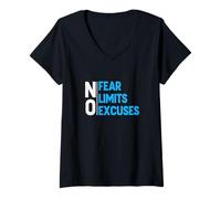 Femme Couleur Bleue sans Excuses - Limites de la Peur - Graphique Bleu T-Shirt avec Col en V