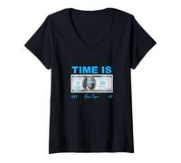 Femme Couleur Bleue : Vous Savez déjà Quelle Heure Graphique Bleu T-Shirt avec Col en V
