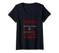 Femme Couleur Bordeaux Rouge Bordeaux comme Un Film T-Shirt avec Col en V