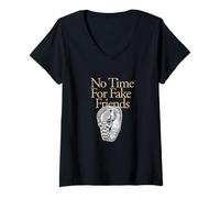 Femme Couleur bronzée No Time for Fake Friends Tan Graphic T-Shirt avec Col en V
