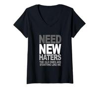 Femme Couleur Grise New Haters Needed Graphique Gris T-Shirt avec Col en V