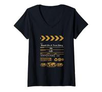 Femme Couleur Marron comme Un Film Graphique Marron T-Shirt avec Col en V