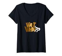 Femme Couleur Marron Wait, What?? Graphique Marron T-Shirt avec Col en V
