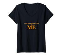 Femme Couleur Orange comme Un Film Graphique Orange T-Shirt avec Col en V
