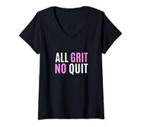 Femme Couleur Rose All Grit No Quit Pink Graphic T-Shirt avec Col en V