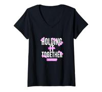 Femme Couleur Rose Barely Holding it Together Graphique Rose T-Shirt avec Col en V