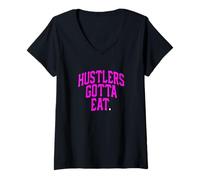 Femme Couleur Rose Feed The Hustlers Pink Graphic T-Shirt avec Col en V