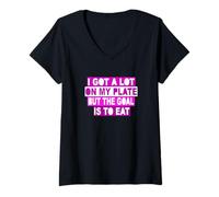 Femme Couleur Rose : The Goal is to Eat Pink Graphic T-Shirt avec Col en V
