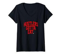 Femme Couleur Rouge Feed The Hustlers Red Graphic T-Shirt avec Col en V