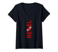 Femme Couleur Rouge Rebel Vertical Red Graphic T-Shirt avec Col en V
