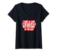 Femme Couleur Rouge : The Goal is to Eat Red Graphic T-Shirt avec Col en V