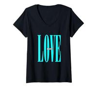 Femme Couleur Turquoise et graphisme Love Turquoise T-Shirt avec Col en V