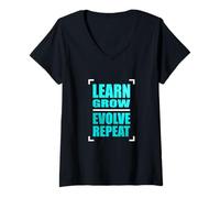 Femme Couleur Turquoise Learn Grow Evolve Repeat Turquoise Graphic T-Shirt avec Col en V
