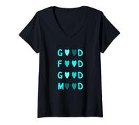 Femme Couleur Turquoise Love Good Food/Mood Turquoise T-Shirt avec Col en V