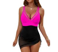 Femme Couleur Unie Maillot de Bain Ensemble Triangle Bikini Coupe ajustée Gainant Contrôle Ventre Plat Monokini pour la Piscine, Les Vacances et Le Spa FF1065RBRosepNoir M