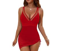 Femme Couleur Unie Maillot de Bain Ensemble Triangle Bikini Coupe ajustée Gainant Contrôle Ventre Plat Monokini pour la Piscine, Les Vacances et Le Spa FF1065REJiurouge 3XL