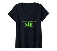Femme Couleur Verte comme Un Film Graphique Vert T-Shirt avec Col en V