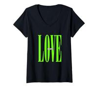 Femme Couleur Verte et graphisme Vert Love T-Shirt avec Col en V