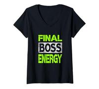 Femme Couleur Verte Final-Boss Energy Green Graphic T-Shirt avec Col en V