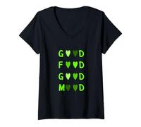 Femme Couleur Verte Love Good Food/Mood Green Graphic T-Shirt avec Col en V