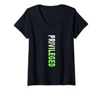 Femme Couleur Verte privilégiée Verticale Graphique Vert T-Shirt avec Col en V