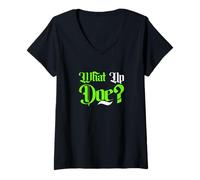 Femme Couleur Verte What Up Do ? Graphique Vert T-Shirt avec Col en V