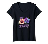 Femme Couleurs de pensées Amusantes pour Le Jardinage et la Saison des Fleurs Sauvages T-Shirt avec Col en V