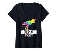Femme Counselorsaurus Dinosaure Funny Counselor Back School Cute T-Shirt avec Col en V